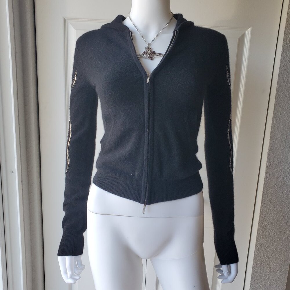 Raw 7 Black 100% Cashmere Bling Full Zip Hoodie - Picture 3 of 15